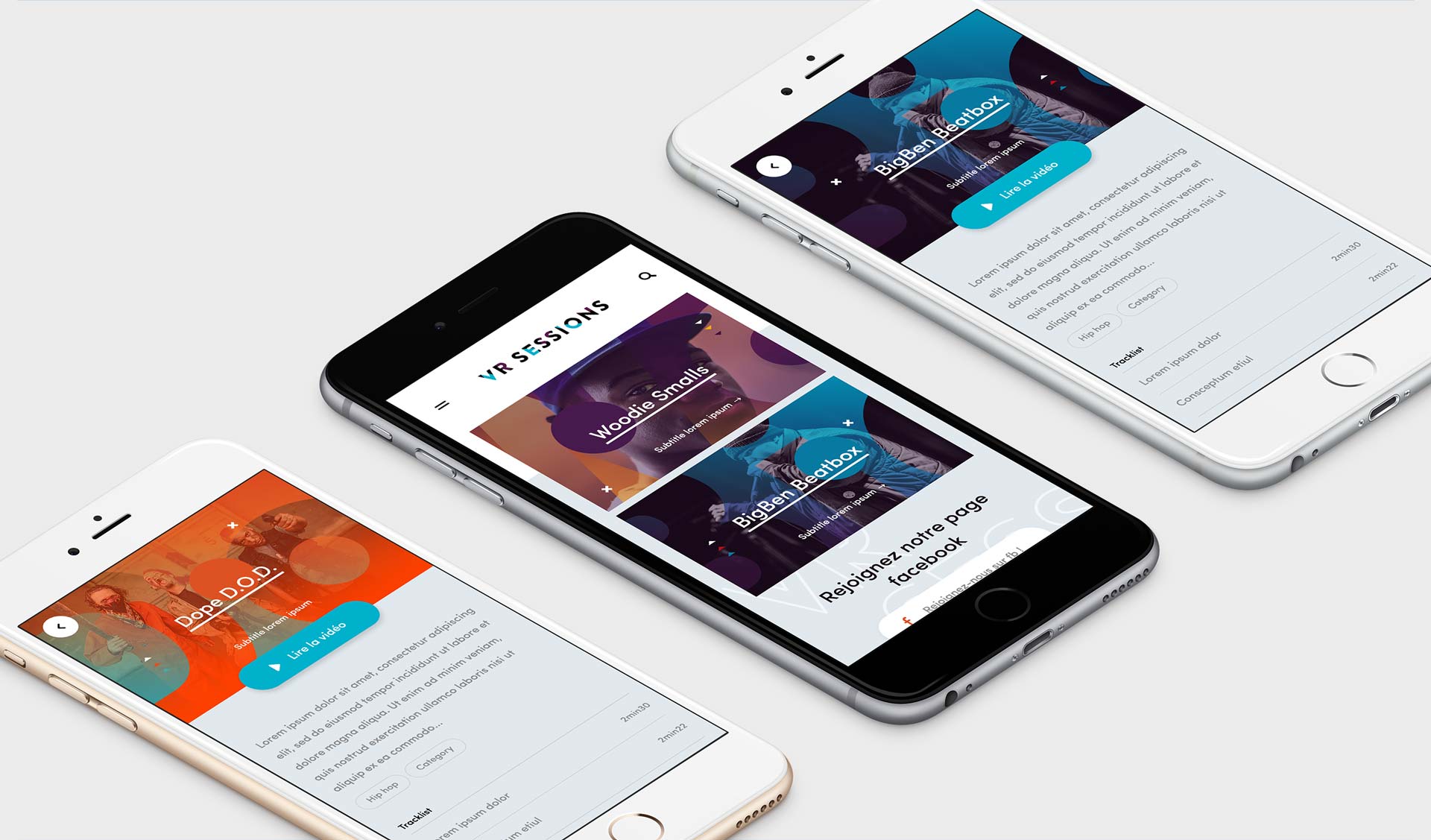 VR Sessions app for iOS presented in mockups - Reed